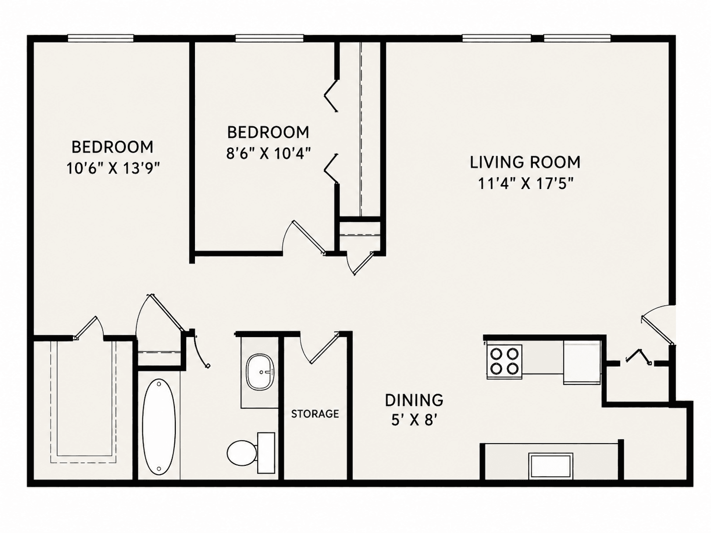 Two Bedrooms apartment floor plan